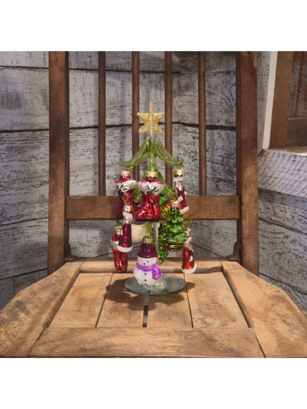 Vintage glass Christmas Tree with Mini mercury Ornaments Hand Blown snowman 8" - Picture 3 of 13